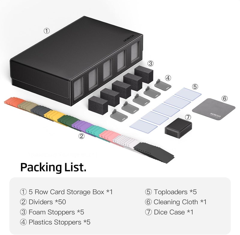 MORCCO Trading Card Storage Box 5-Row 3900+ Capacity,TCG MTG Card Case with Magnetic Lid & Commander Display,Top Loader Storage for Sports Cards,Includes Dividers Dice Box - Image 3